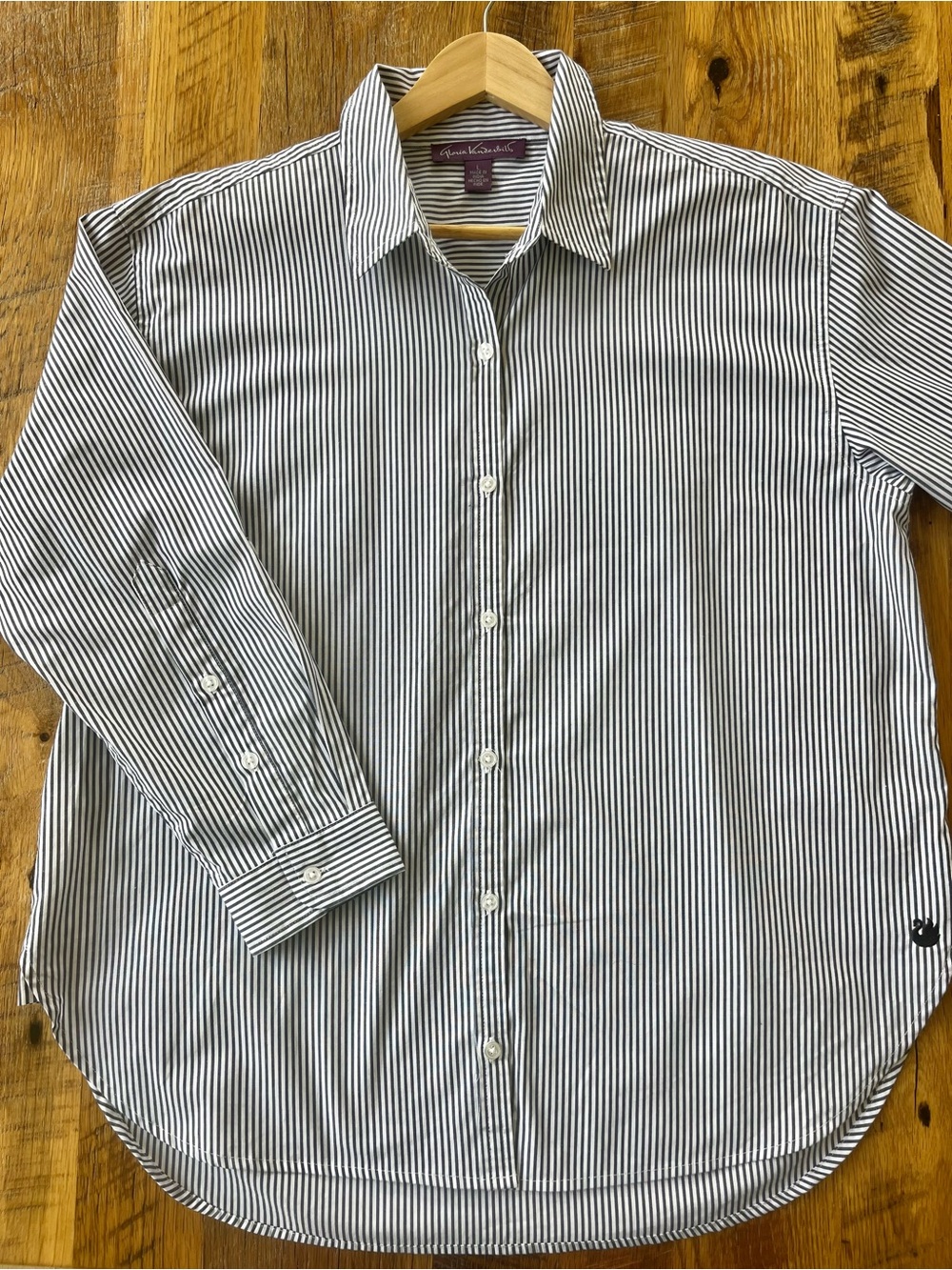 Navy Stripe Boyfriend Button Down Shirt 100% Cotton Oversized L - Picture 3 of 7